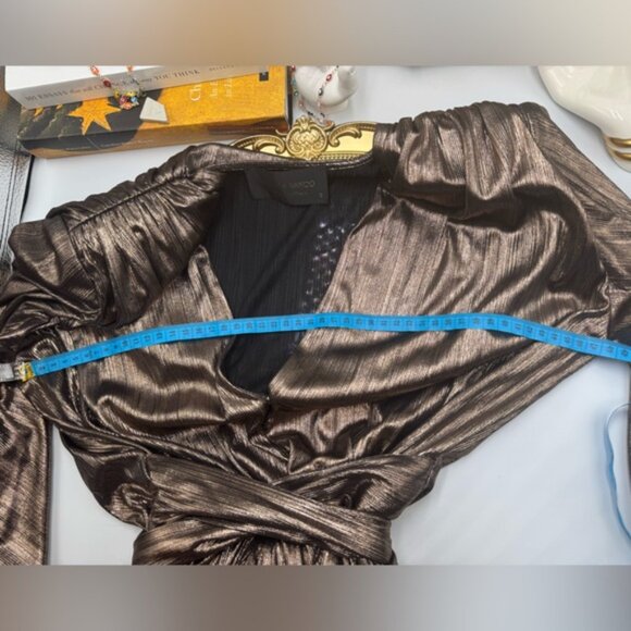 🆕 BRONX & BANCO 🧿 NWOT Bellerose Ruffled Mini Dress, Metallic Gold Sz S / US 4 - Picture 16 of 16